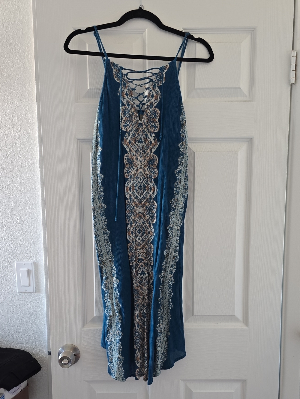 ONEILL Brand Teal Lace-Up Printed Mid Length Dress Size S